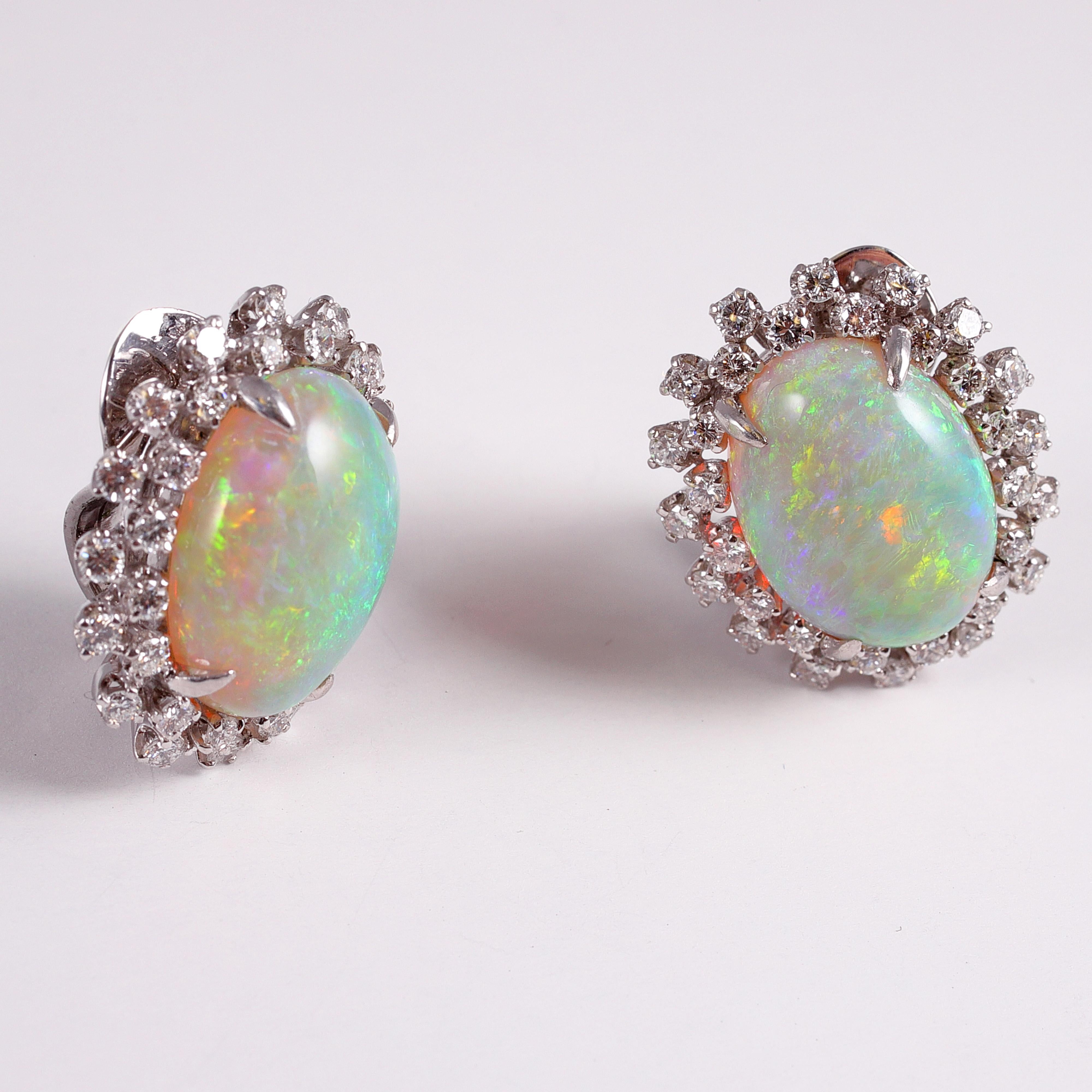14 Carat Opal and 0.75 Carat Diamond Earrings In Good Condition In Dallas, TX