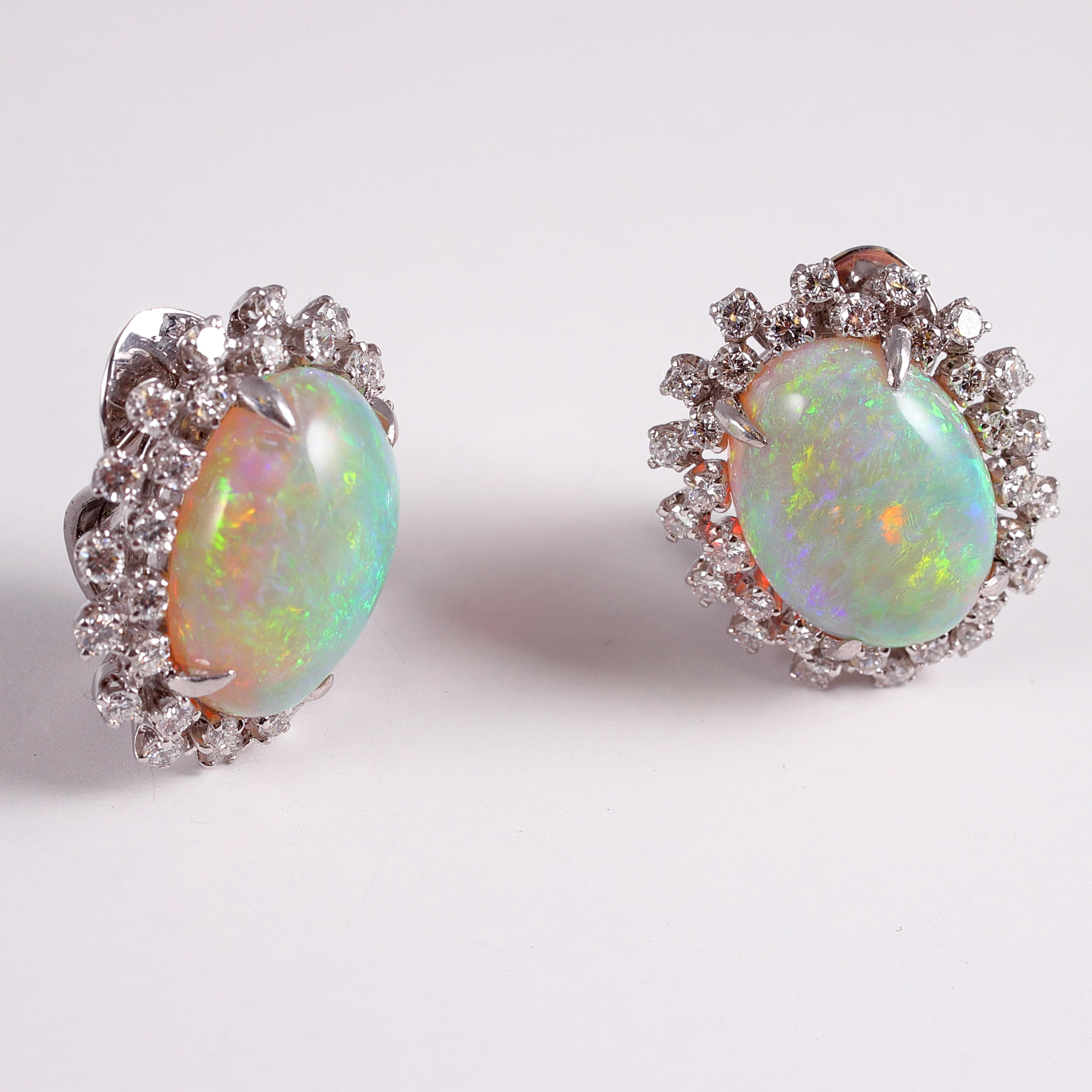 14 Carat Opal and 0.75 Carat Diamond Earrings In Good Condition For Sale In Dallas, TX