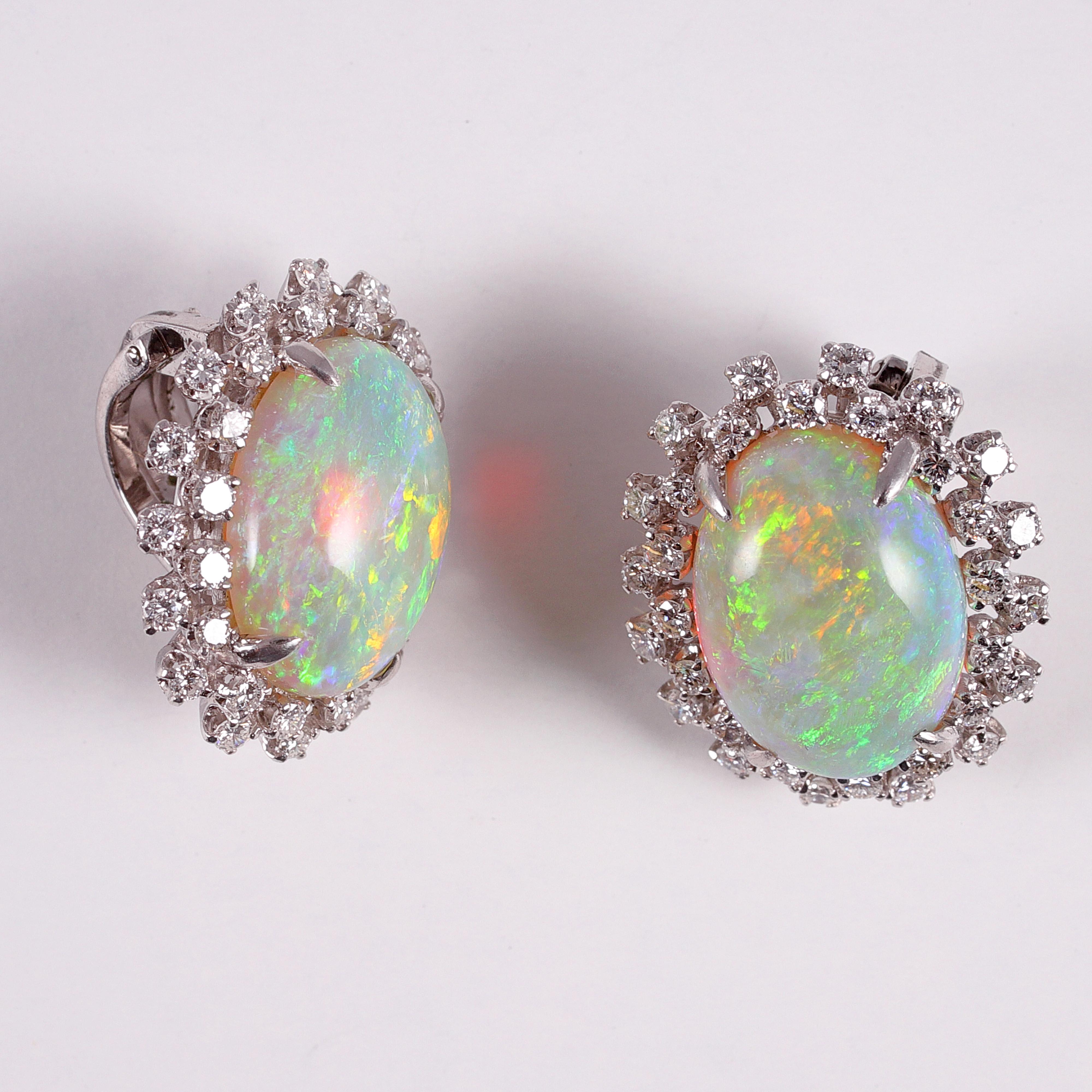 14 Carat Opal and 0.75 Carat Diamond Earrings For Sale 2