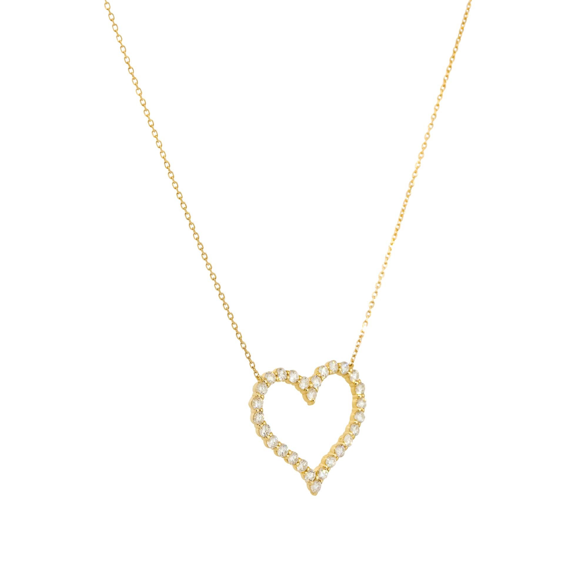 Round Cut 1.40 Carat Open Heart Diamond Necklace 14 Karat in Stock For Sale