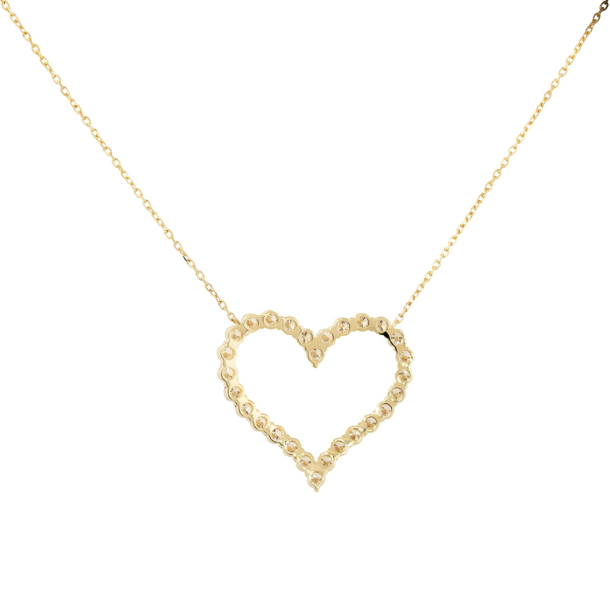 1.40 Carat Open Heart Diamond Necklace 14 Karat in Stock In Excellent Condition For Sale In Boca Raton, FL