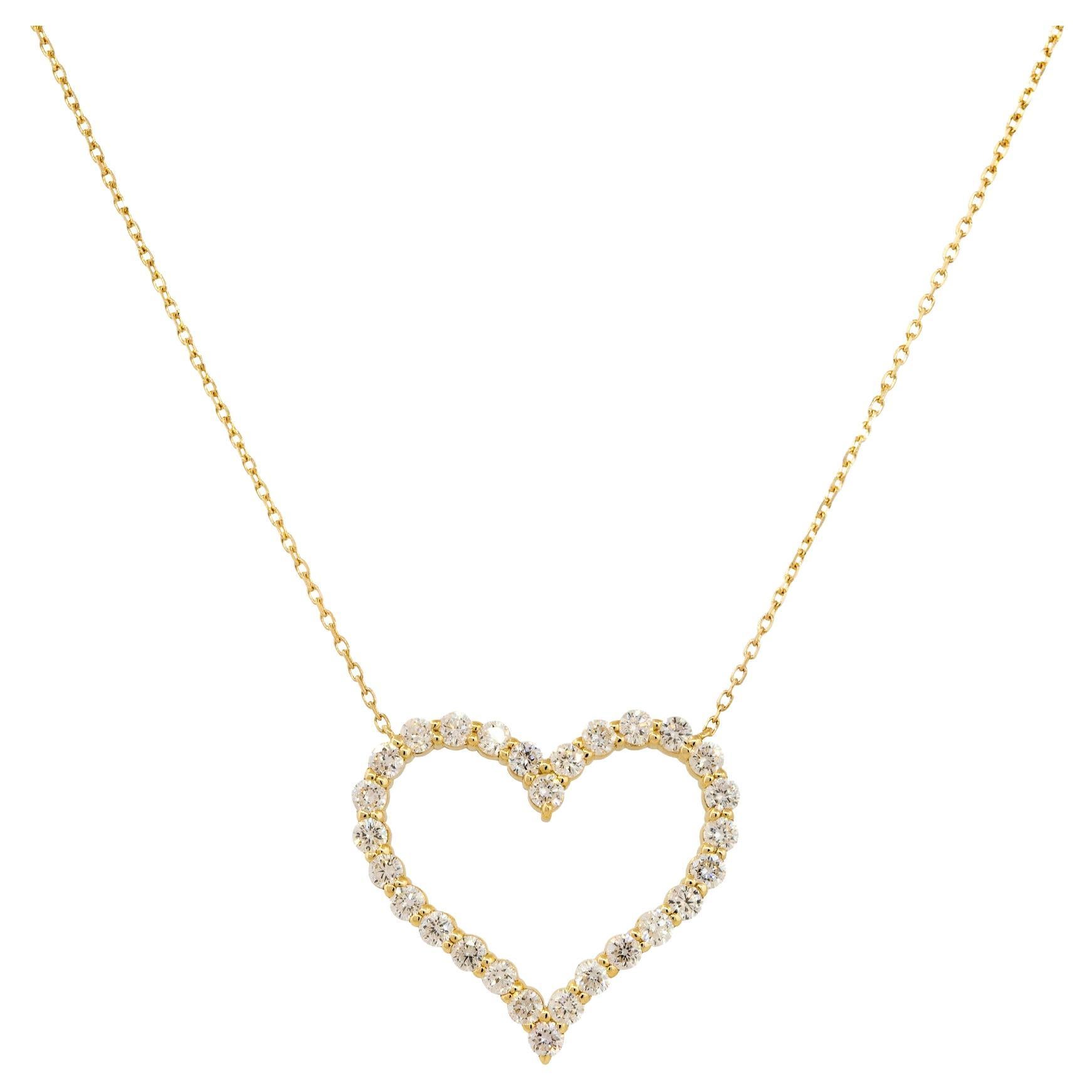 1.40 Carat Open Heart Diamond Necklace 14 Karat in Stock