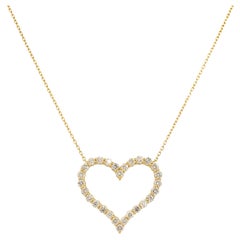 1.40 Carat Open Heart Diamond Necklace 14 Karat in Stock