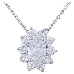 Collier Halo en diamant ovale de 1,40 carat à taille brillante