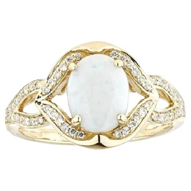 Oval Cut 1.40 Carat Oval-Cab Ethiopian Opal Diamond Accents 10K Yellow Gold Ring For Sale