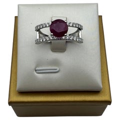 1.40 Carat Oval Ruby 0.70 Carat Diamond Split Shank 18K White Gold Ring