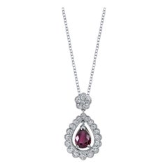 1.40 ct. Pigeon's Blood Ruby, Diamond Halo 18k White Gold Drop Pendant Necklace