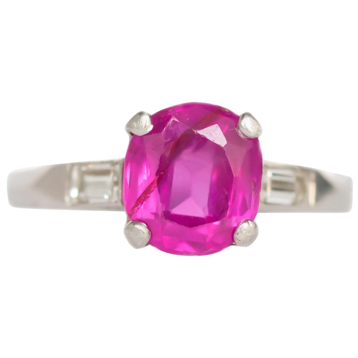 1.40 Carat Pink Sapphire Platinum Engagement Ring For Sale