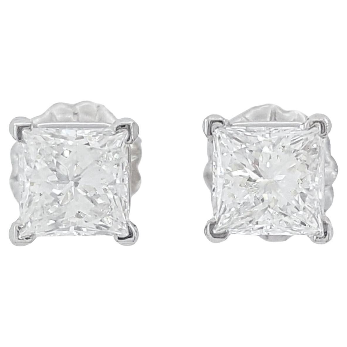 1.40 Carat Princess Cut Diamond Studs