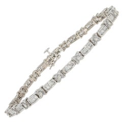 1.40 Carat Round Brilliant Diamond Bracelet, 14 Karat White Gold Floral Link