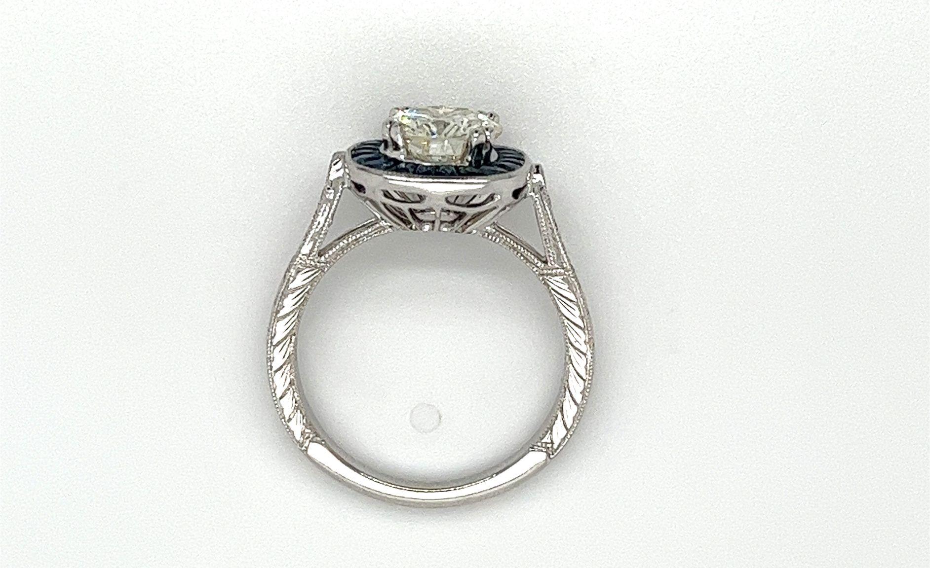 1,40 Karat Diamant im Rundschliff mit blauem Saphir-Halo-Verlobungsring mit Baguetteschliff Damen