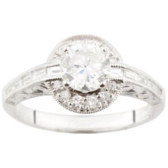 1.40 Carat Round Diamond Halo 18 Karat White Gold Engagement Ring
