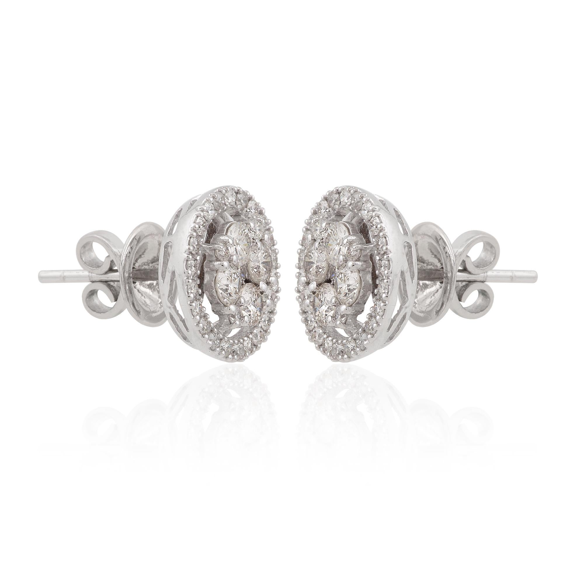 Women's 1.40 Carat Round Diamond Stud Earrings 14 Karat White Gold Handmade Fine Jewelry For Sale