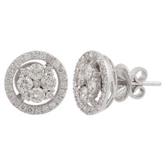 1.40 Carat Round Diamond Stud Earrings 14 Karat White Gold Handmade Fine Jewelry
