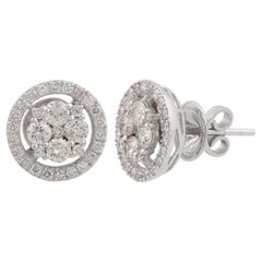 Pendientes de diamantes redondos de 1,40 quilates Oro blanco de 14 quilates Joyería fina hecha a mano