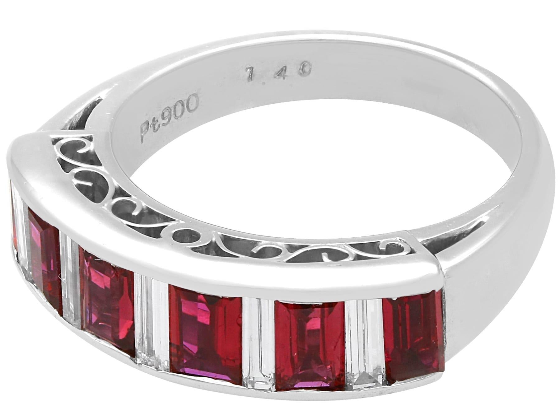 Women's or Men's 1.40 Carat Ruby and 0.55 Carat Diamond, Platinum Half Eternity Ring Circa 1990 For Sale