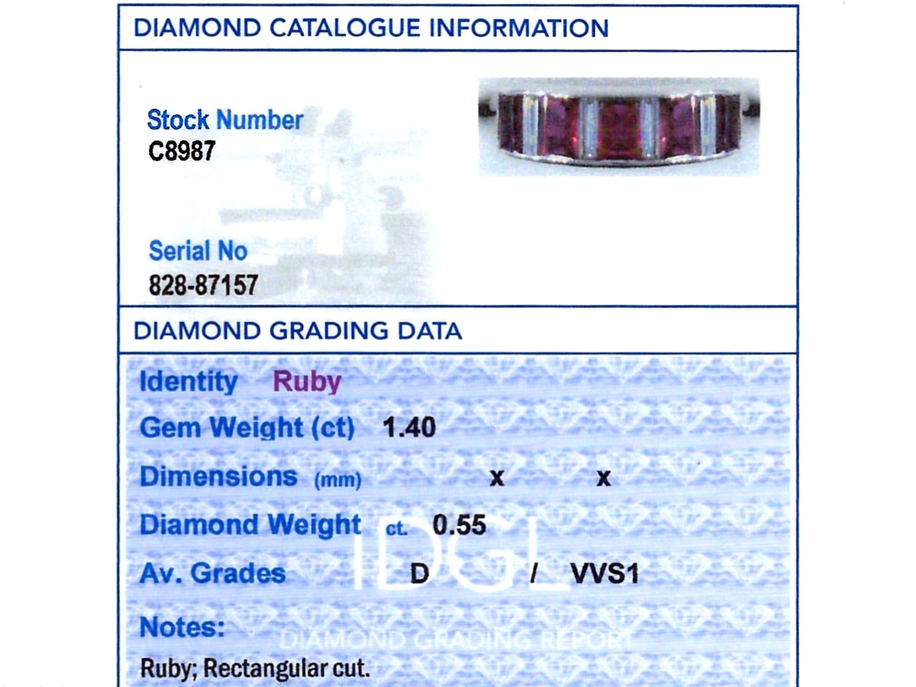 1.40 Carat Ruby and 0.55 Carat Diamond, Platinum Half Eternity Ring Circa 1990 For Sale 4