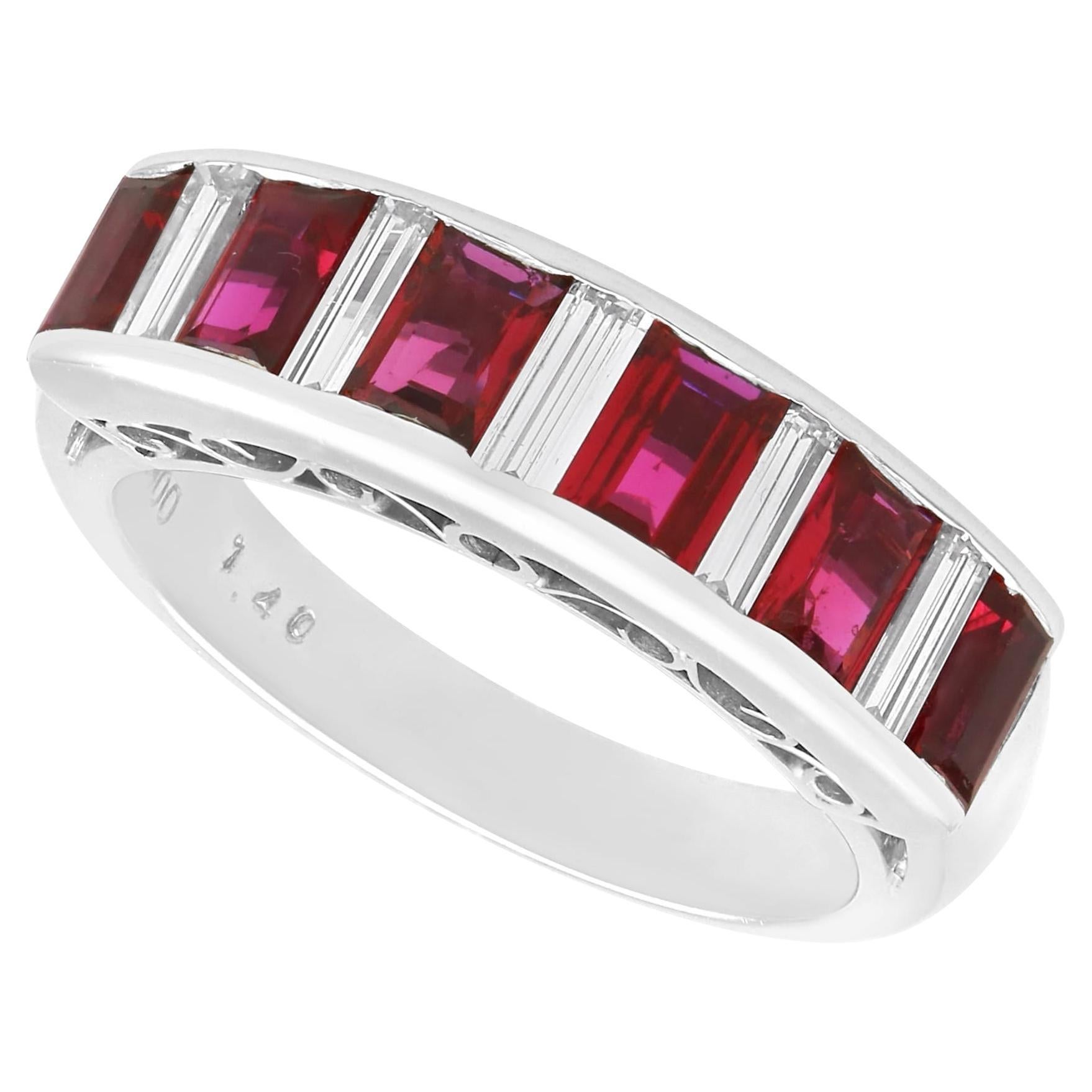 1.40 Carat Ruby and 0.55 Carat Diamond, Platinum Half Eternity Ring Circa 1990 For Sale
