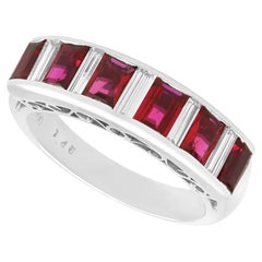 1.40 Carat Ruby and 0.55 Carat Diamond, Platinum Half Eternity Ring Circa 1990