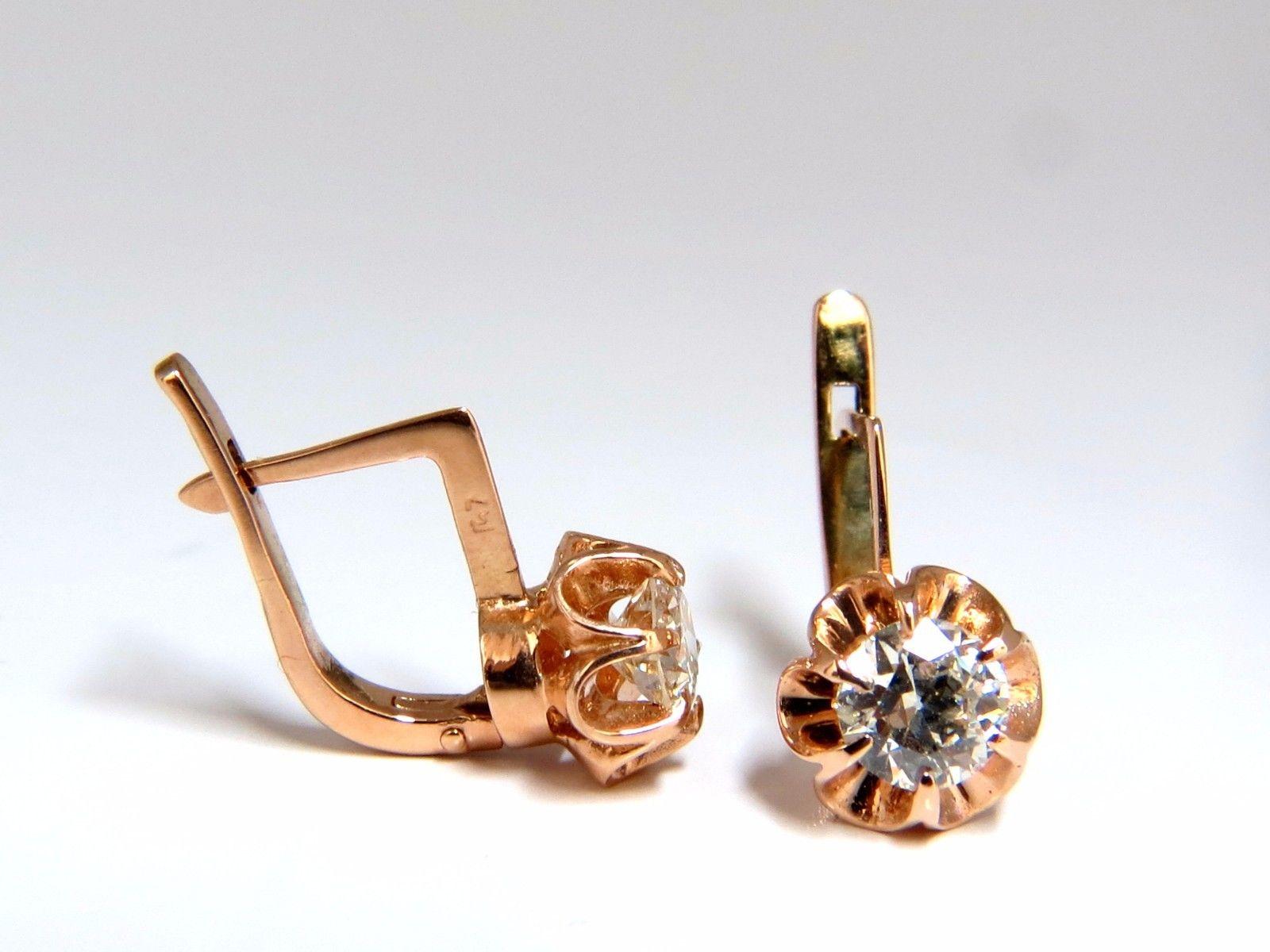 1.40 Carat Russian Old Mine Natural Diamonds Earrings 14 Karat Rose Gold H.VS 1