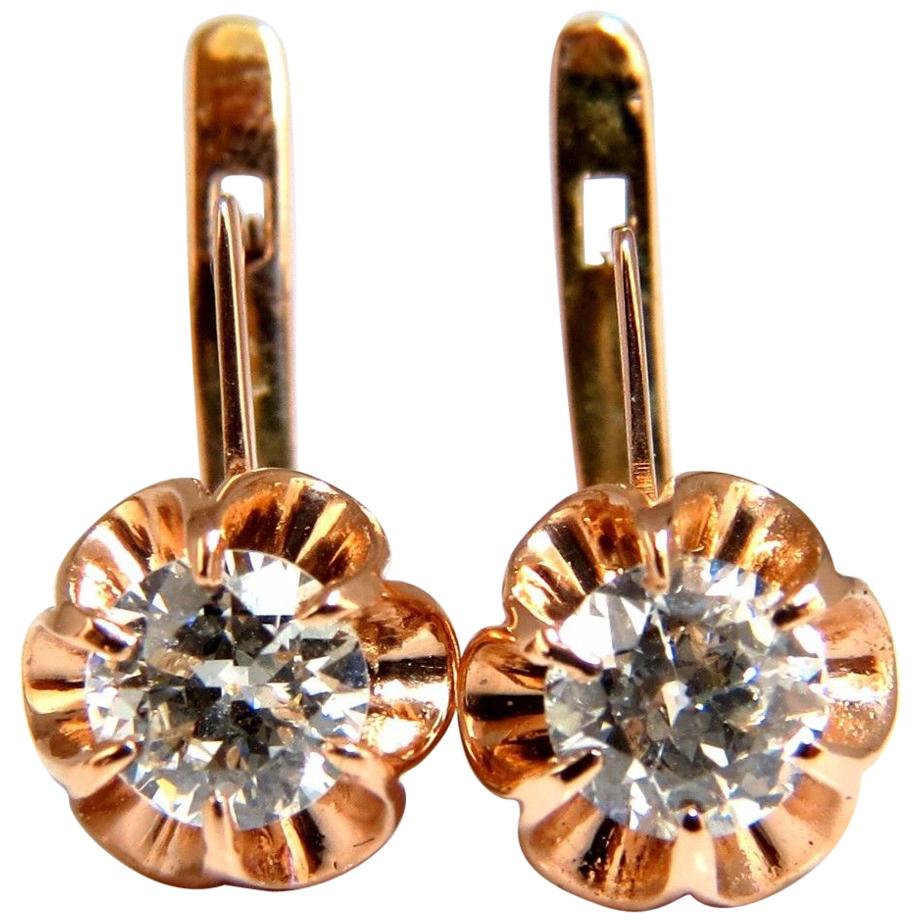 1.40 Carat Russian Old Mine Natural Diamonds Earrings 14 Karat Rose Gold H.VS