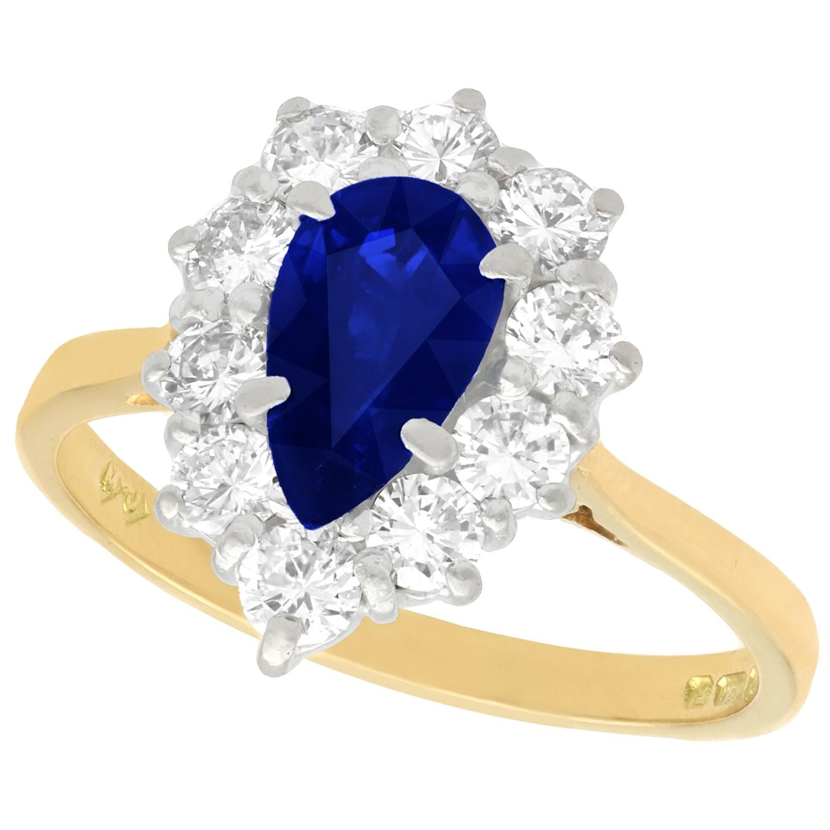 1.40 Carat Sapphire and Diamond Yellow Gold Cluster Ring Vintage 1970