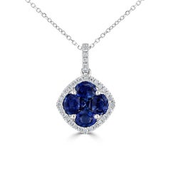 1.40 Carat Sapphire Cushion Cluster Pendant in 18W With 0.14 Ct Diamond ref523
