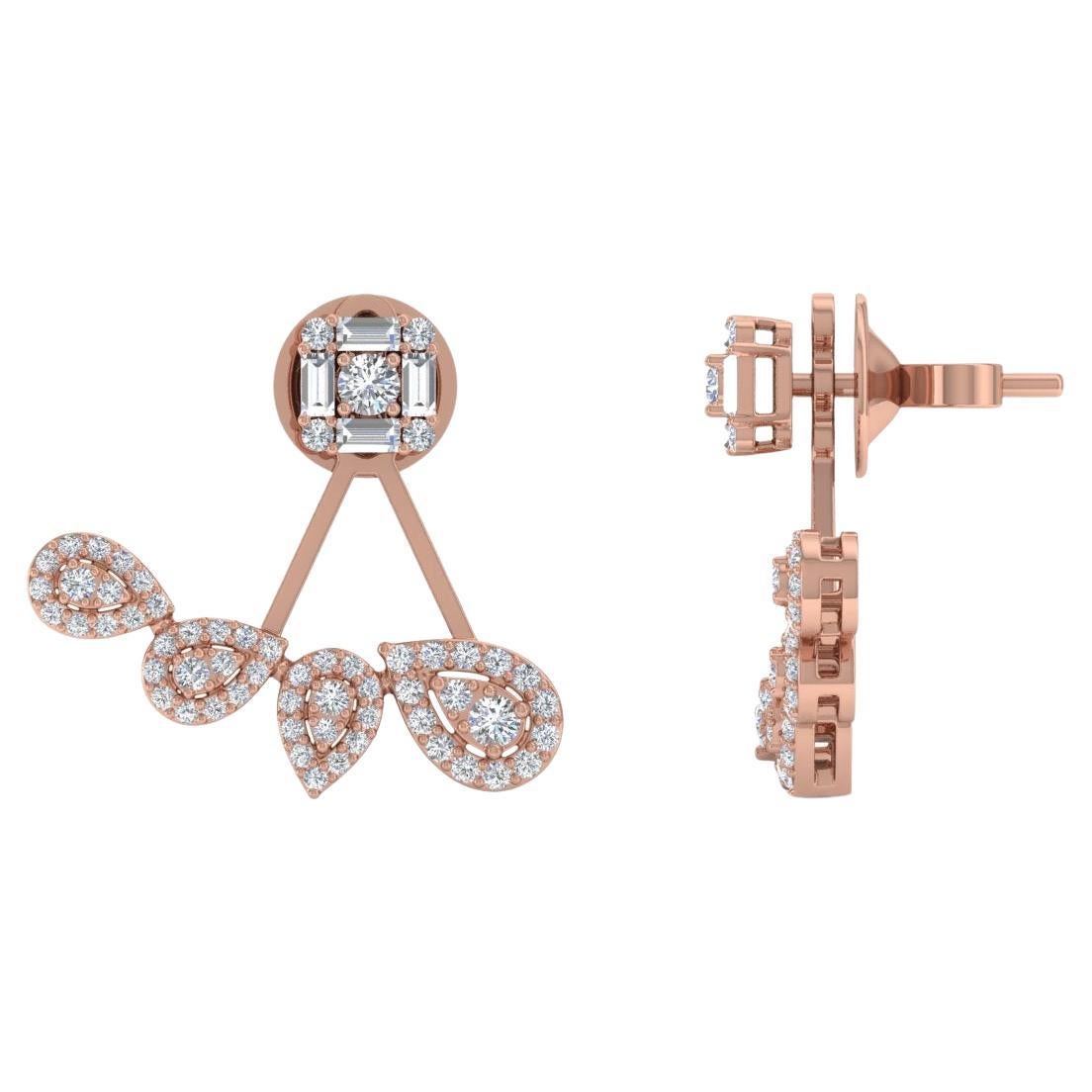1.40 Carat SI Clarity HI Color Baguette Diamond Earrings 18 Karat Rose Gold