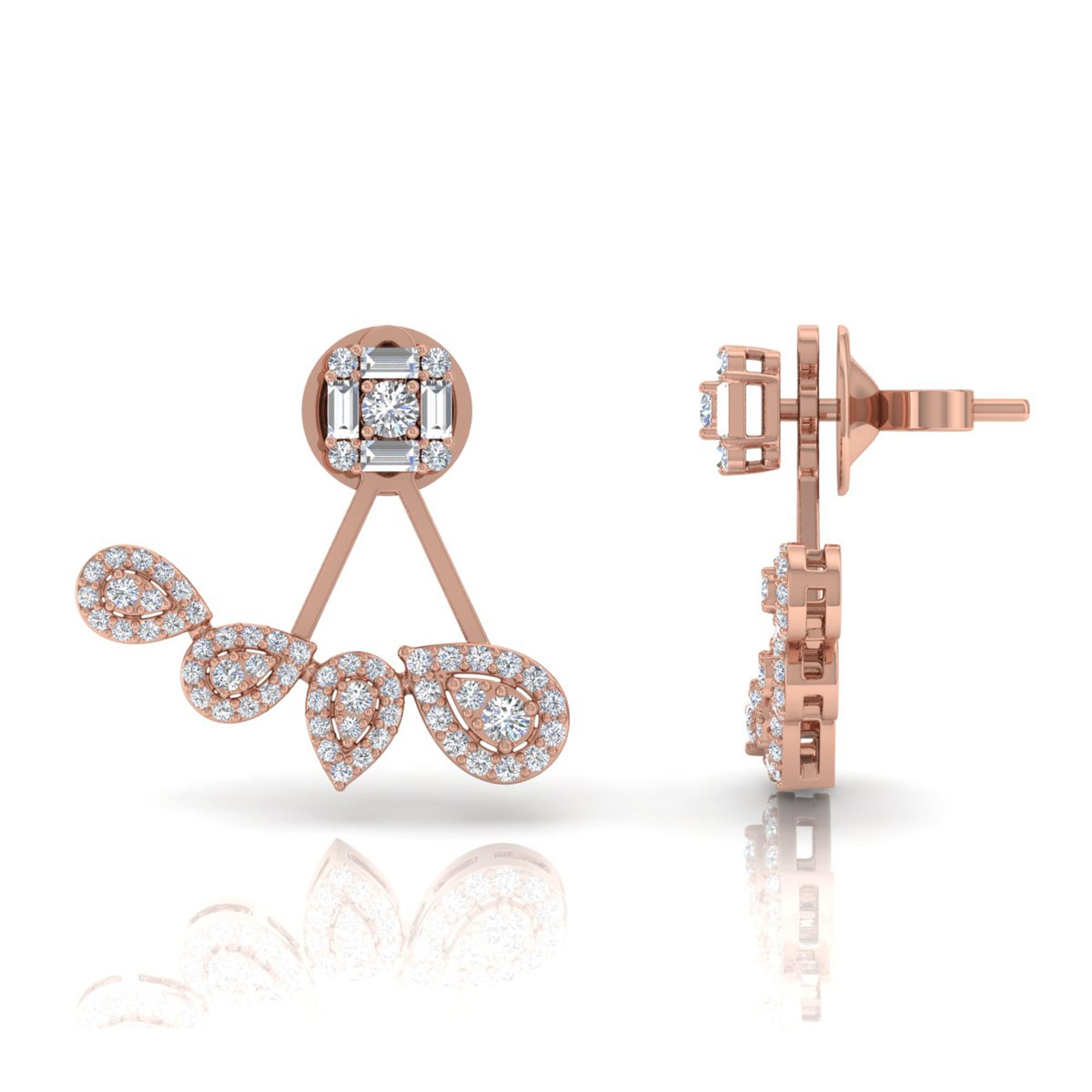 Orecchini di diamanti Baguette da 1,40 carati SI Clarity HI Color Oro rosa 18 carati