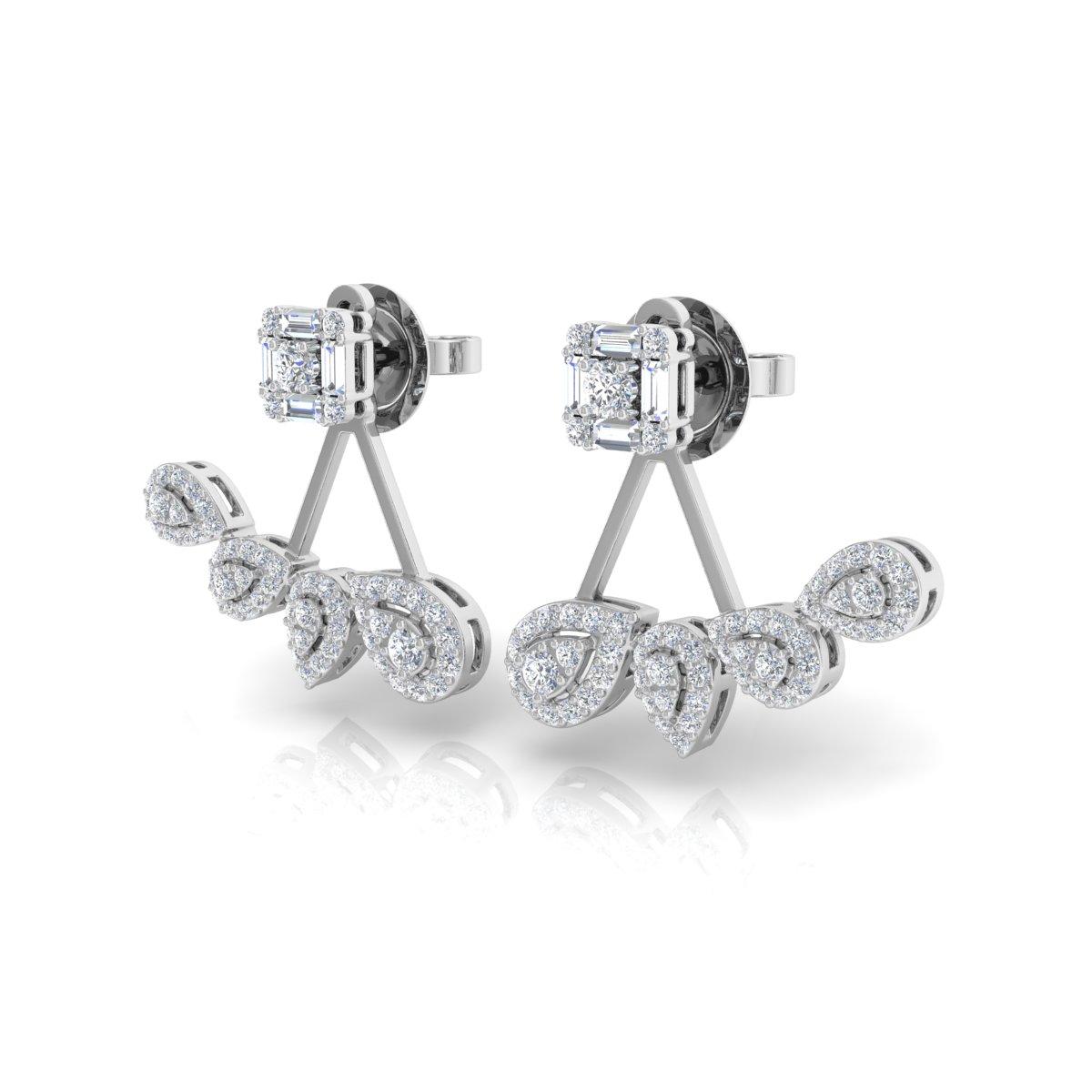 Taille baguette 1.40 Carat SI Clarity HI Color Baguette Diamond Earrings 18 Karat White Gold en vente