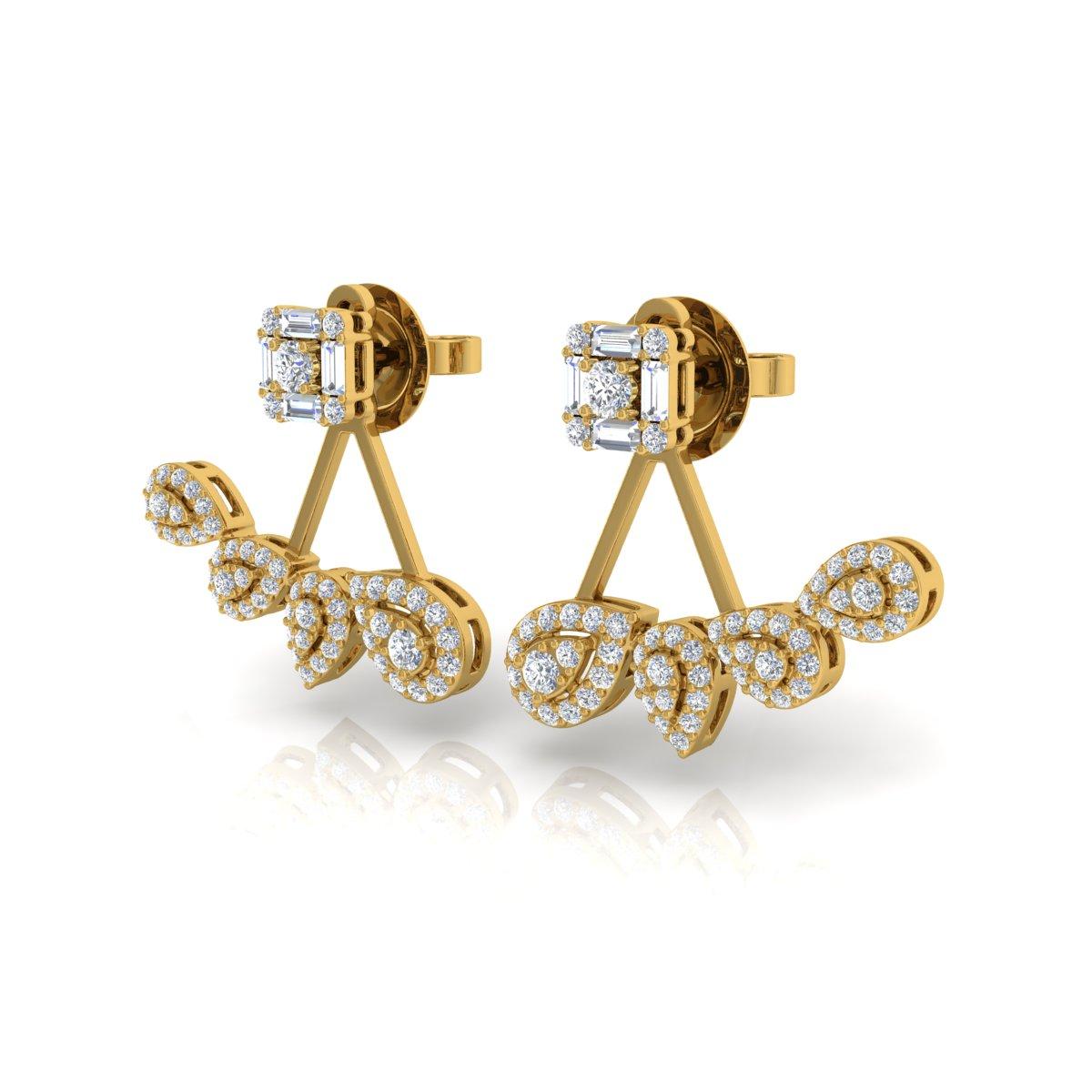 Pendientes de diamantes baguette de 1,40 quilates, claridad SI y color HI, oro amarillo de 18 quilates Corte baguette en venta
