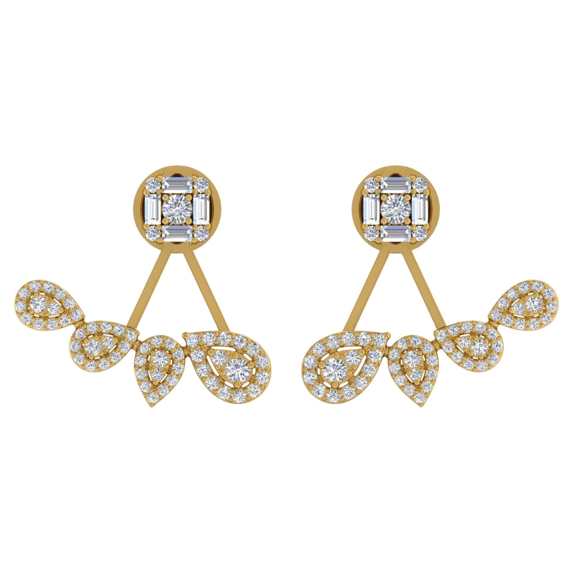 1,40 Karat SI Reinheit HI Farbe Baguette Diamant-Ohrringe 18 Karat Gelbgold