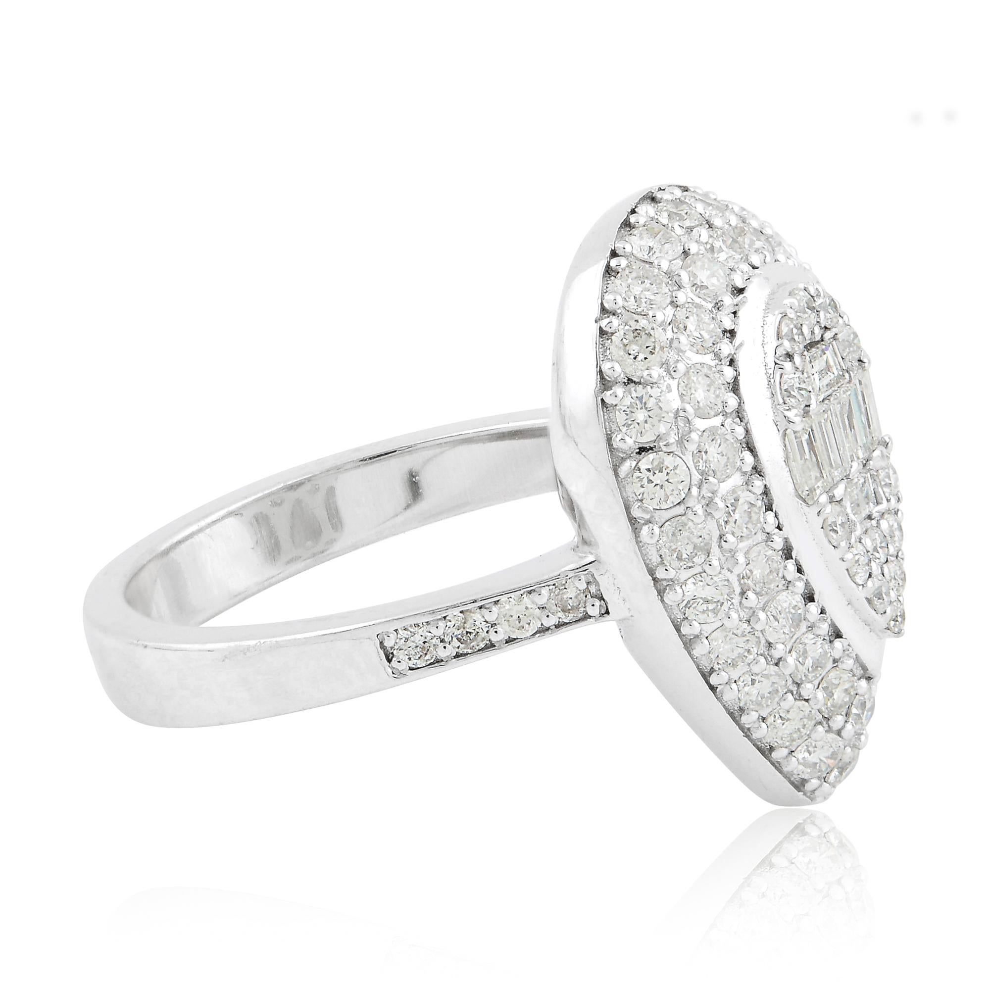 For Sale:  1.40 Carat SI Clarity HI Color Baguette Diamond Pear Ring 18 Karat White Gold 3