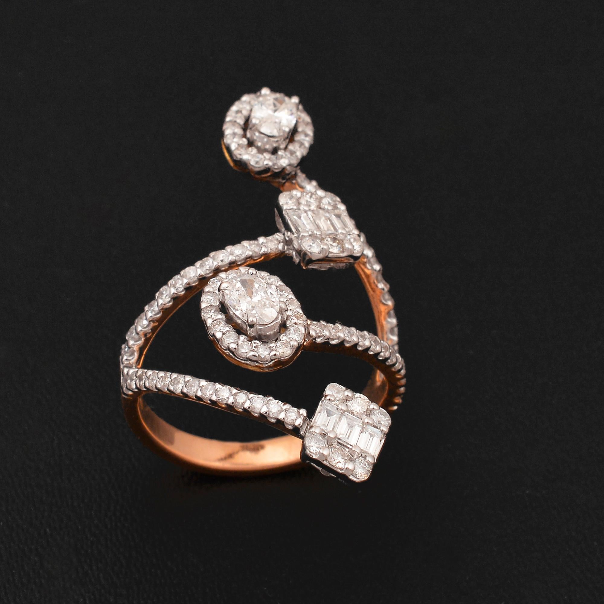 For Sale:  1.40 Carat SI Clarity HI Color Diamond Designer Ring 18 Karat Rose Gold Jewelry 4