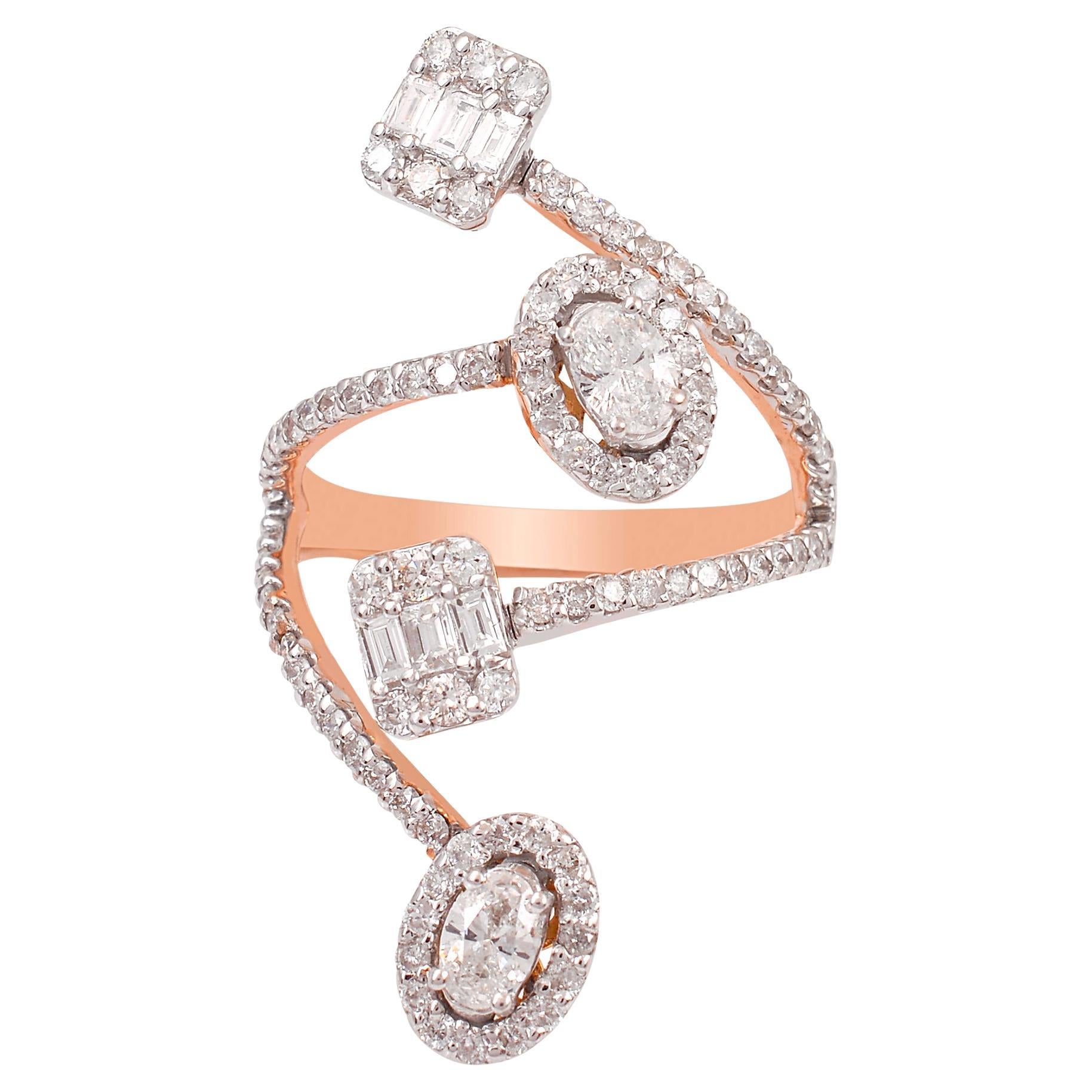 For Sale:  1.40 Carat SI Clarity HI Color Diamond Designer Ring 18 Karat Rose Gold Jewelry
