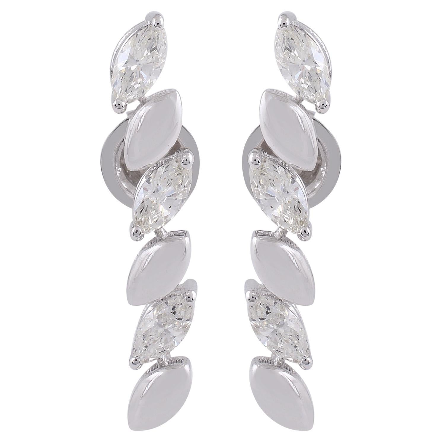 1.40 Carat SI Clarity HI Color Marquise Diamond Earrings 14 Karat White Gold