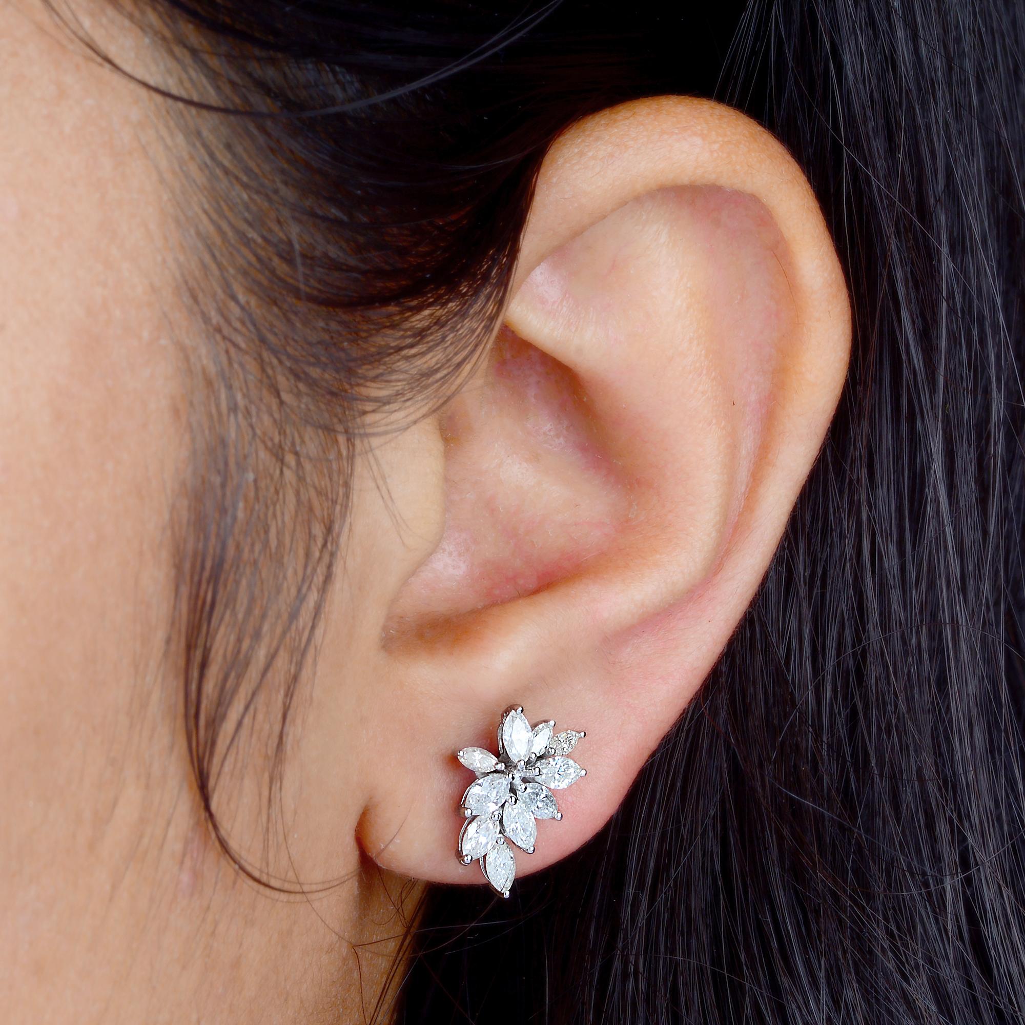 Moderne Boucles d'oreilles en or blanc 10 carats avec diamants taille marquise SI/H de 1,40 carat en vente