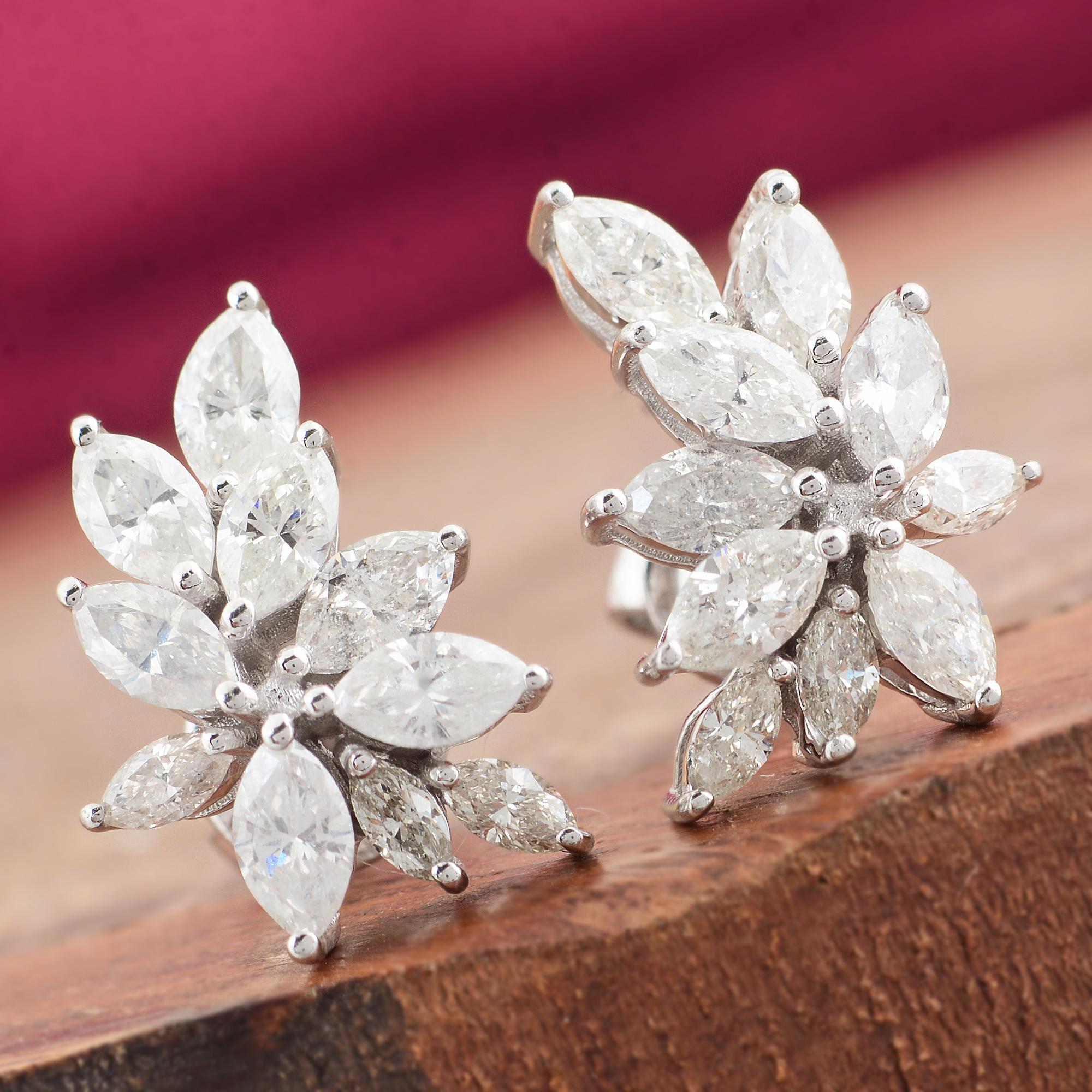 Taille Marquise Boucles d'oreilles en or blanc 10 carats avec diamants taille marquise SI/H de 1,40 carat en vente