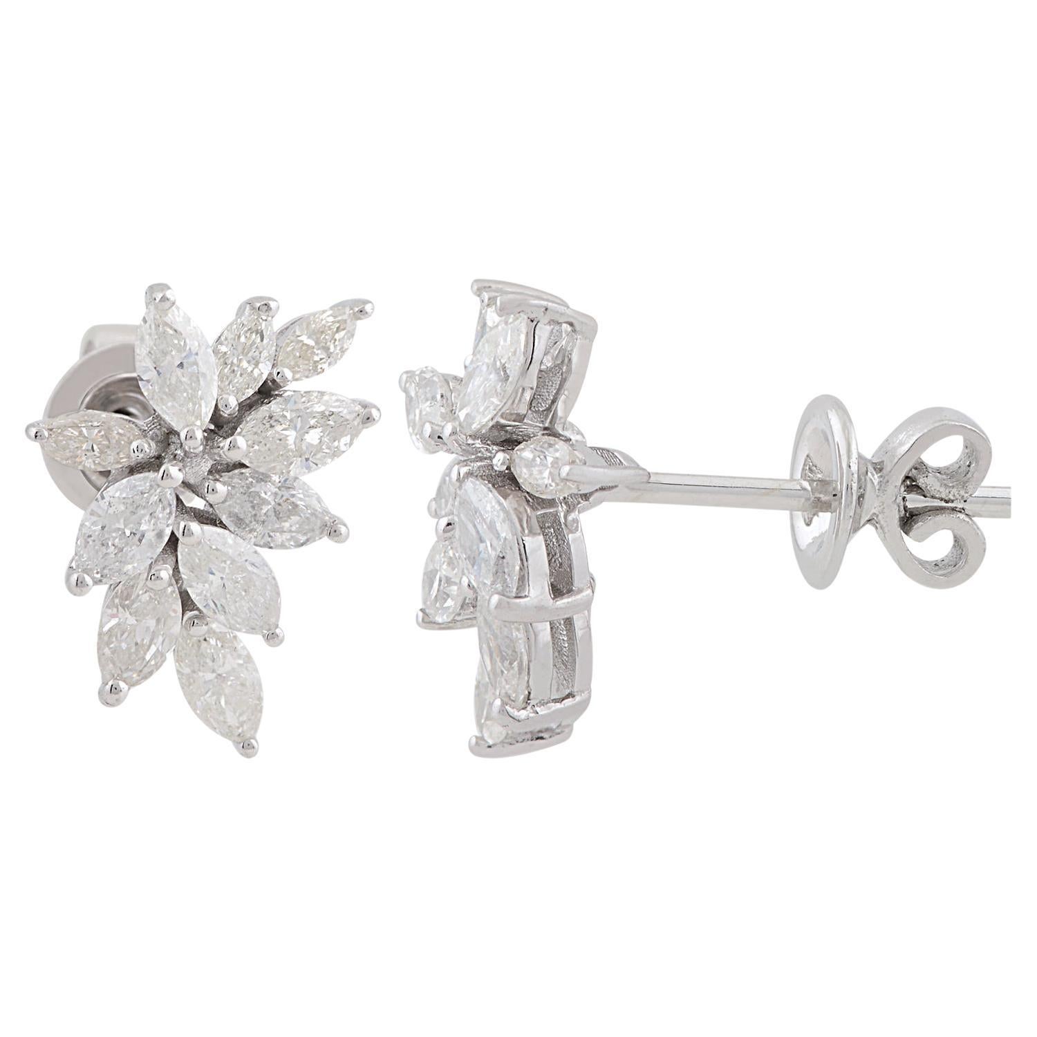 Boucles d'oreilles en or blanc 10 carats avec diamants taille marquise SI/H de 1,40 carat en vente
