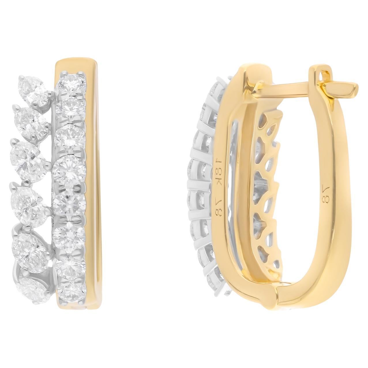 1.40 Carat SI/H Oval Round Brilliant Cut Diamond Earrings 14 Karat Yellow Gold en vente