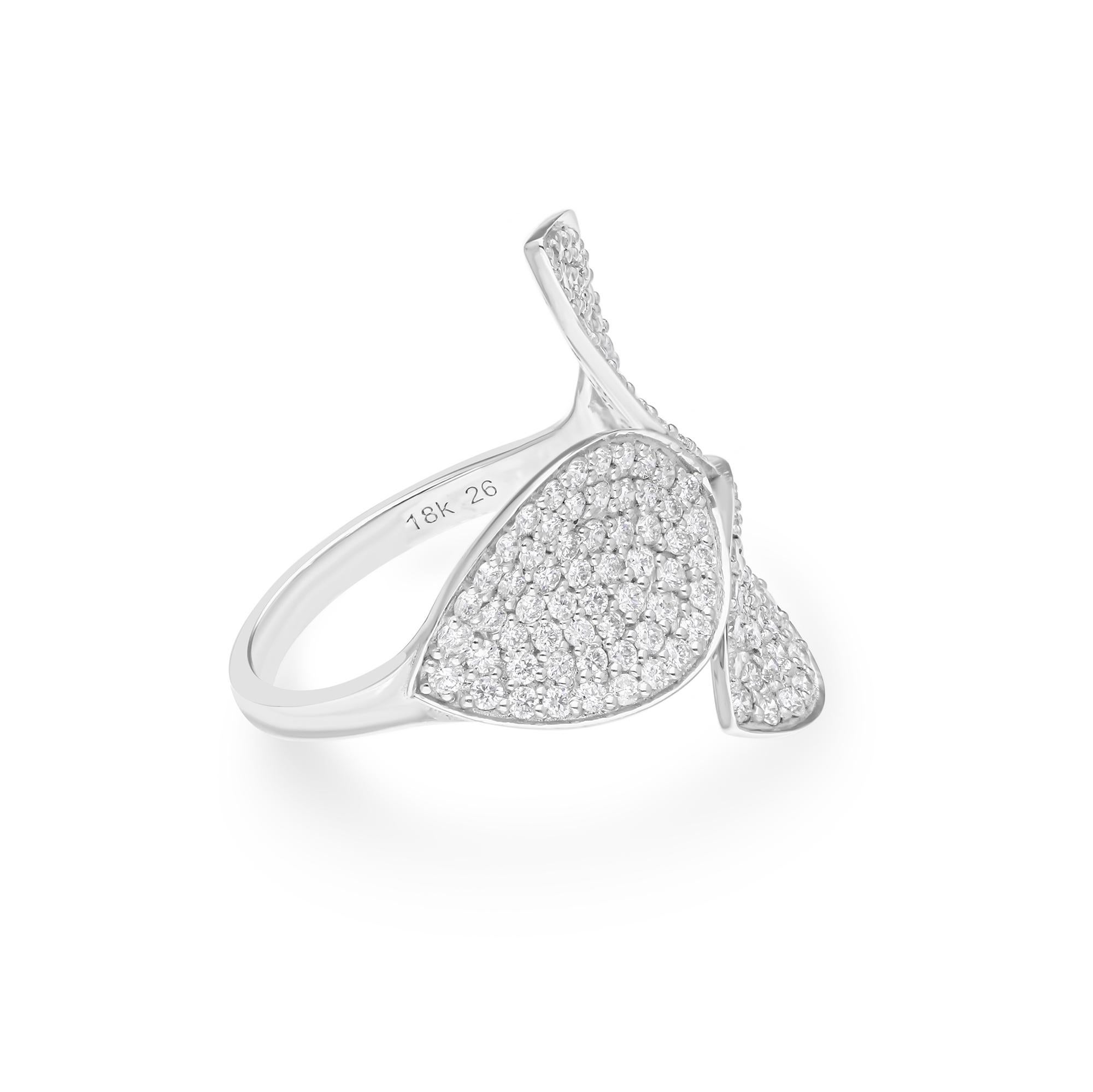 Moderne 1.40 Carat SI/H Round Brilliant Cut Diamond Leaf Ring 14k White Gold Jewelry en vente