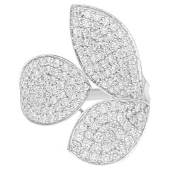 1.40 Carat SI/H Round Brilliant Cut Diamond Leaf Ring 18k White Gold Jewelry
