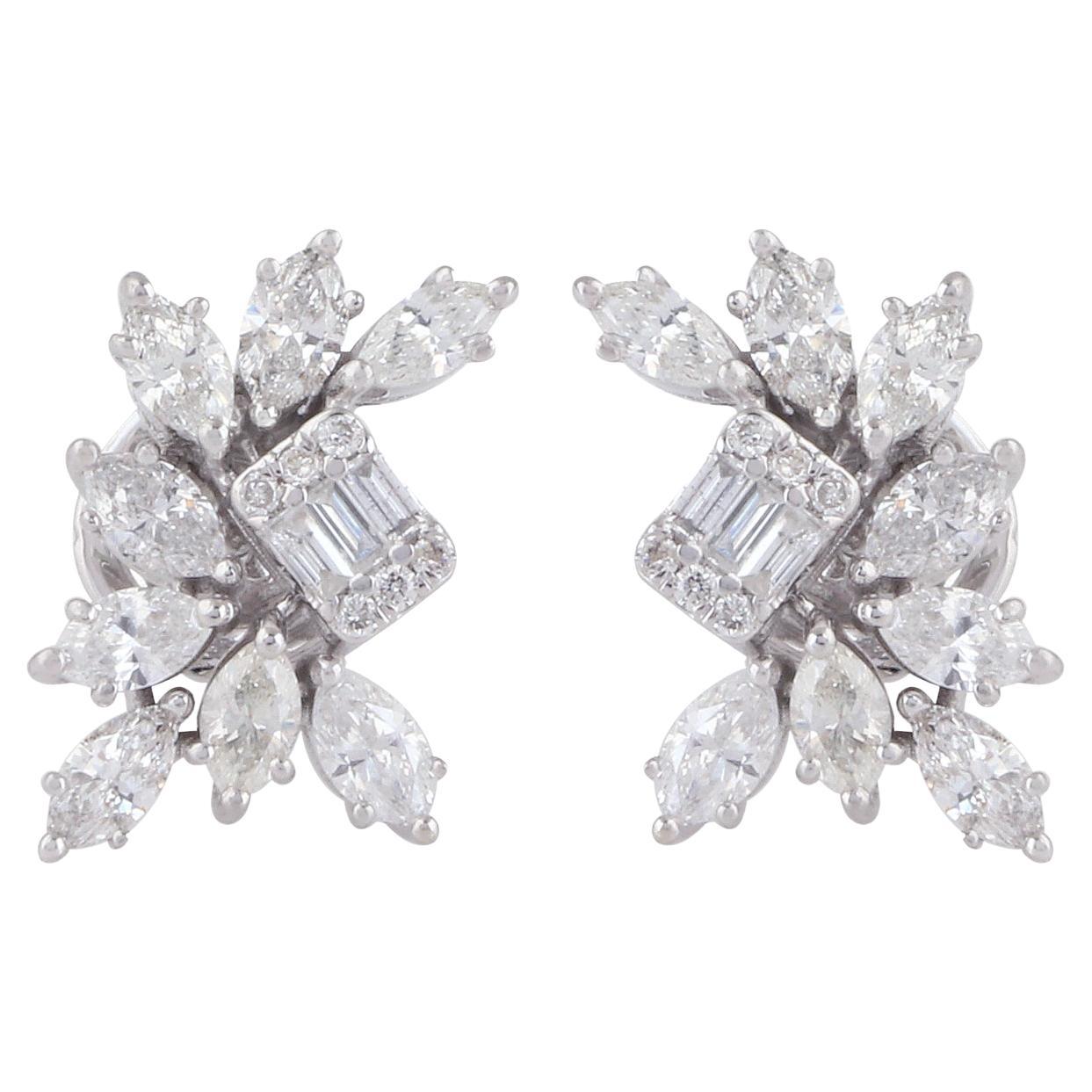 1.40 Carat SI/HI Baguette Marquise Diamond Stud Earrings 14k White Gold Jewelry