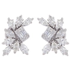 Clous d'oreilles en or blanc 18 carats avec diamants baguette et marquise SI/HI de 1,40 carat Bijoux en or blanc 18k