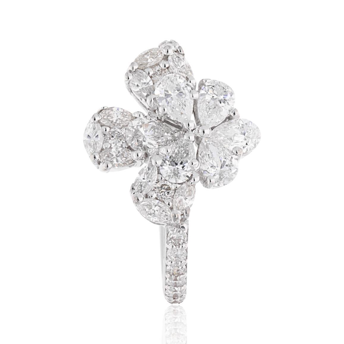 Taglio a goccia 1,40 Carati SI/Hi Pear & Marquise Diamond Designer Ring Oro bianco 18 carati in vendita