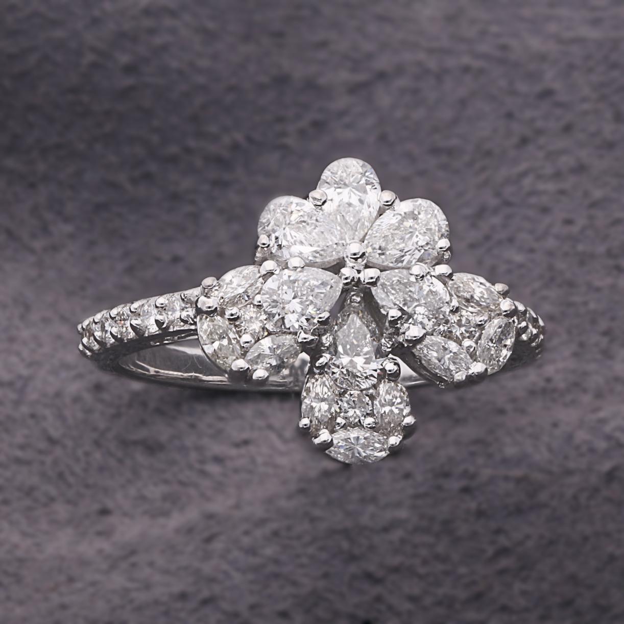 For Sale:  1.40 Carat SI/Hi Pear & Marquise Diamond Designer Ring 18k White Gold Jewelry 2
