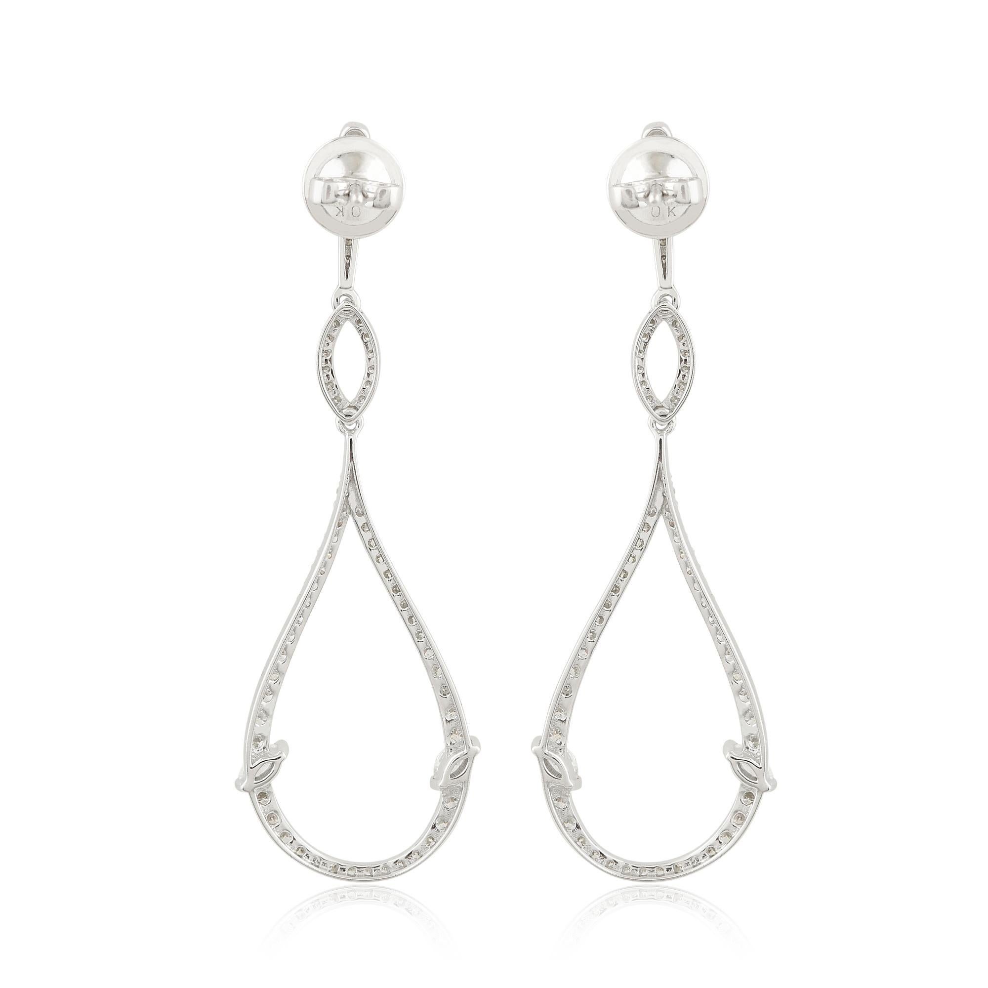 1.40 Carat SI/HI Round Marquise Diamond Fine Dangle Earrings 10 Karat White Gold In New Condition For Sale In Diera, Dubai