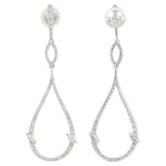 Pendants d'oreilles en or blanc 10 carats avec diamants marquises ronds de 1,40 carat SI/HI