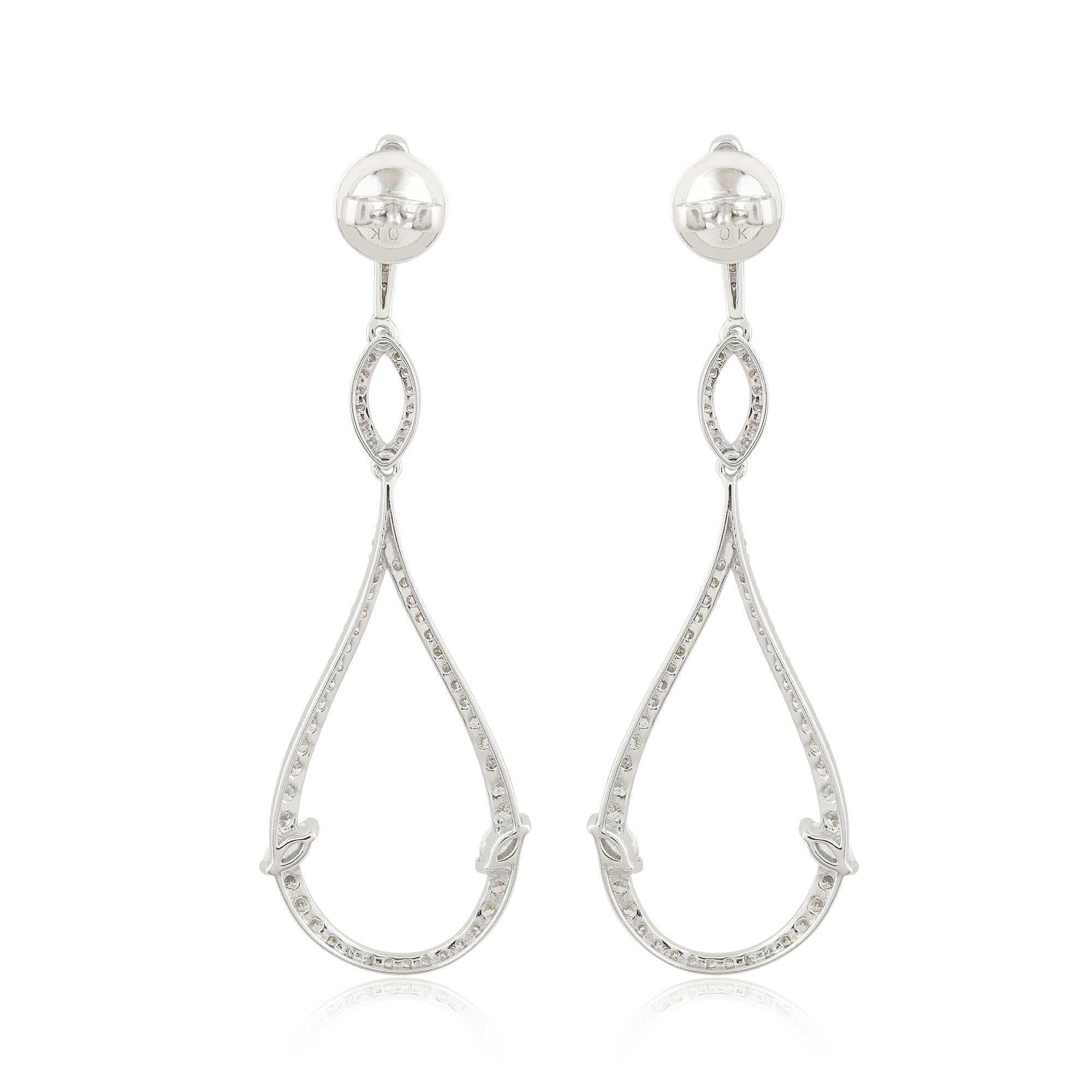 Women's 1.40 Carat SI/HI Round Marquise Diamond Fine Dangle Earrings 18 Karar White Gold For Sale