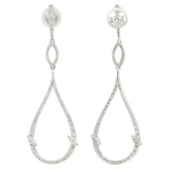 1.40 Carat SI/HI Round Marquise Diamond Fine Dangle Earrings 18 Karar White Gold